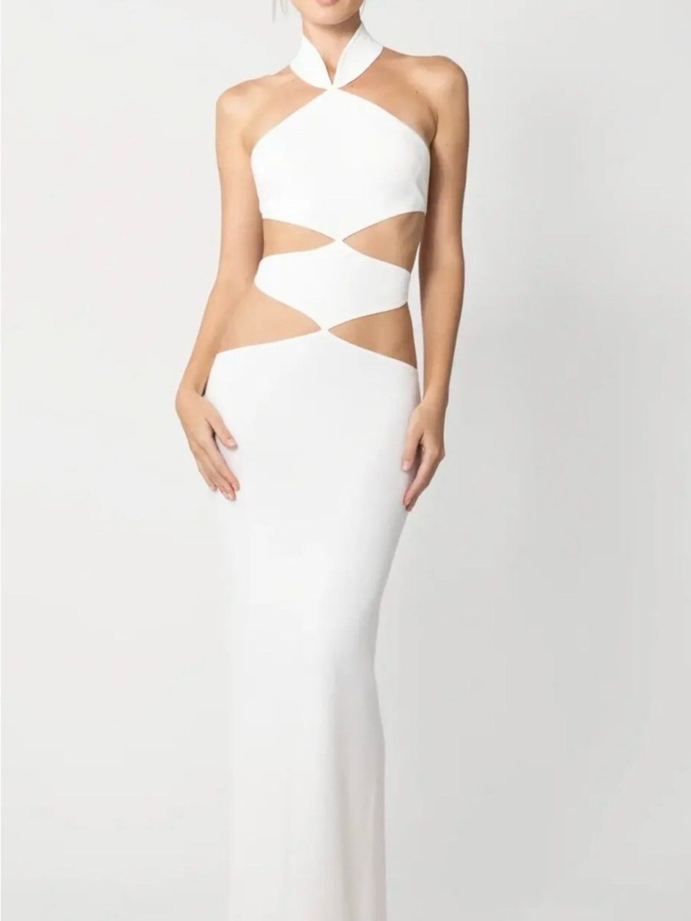 Backless White Halter Cutout Maxi Dress